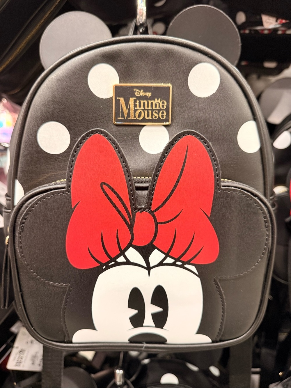 Disney Minnie Mouse Black Polka Dot Kids Backpack with Red Bow